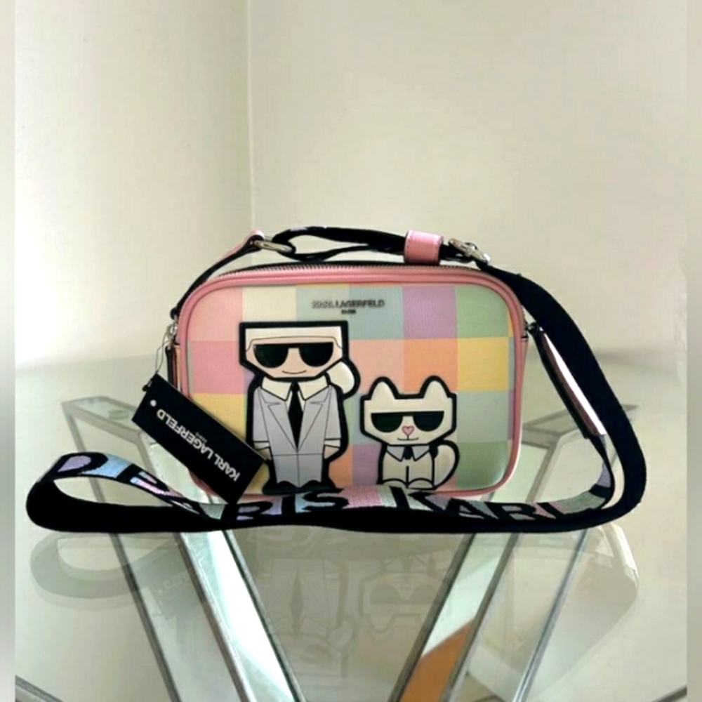 KARL LAGERFELD PARIS MAYBELLE CROSSBODY CAMERA BAG PURSE PINK PASTEL